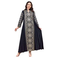 Robe longue Abaya Kaftan musulmane à col en V, à manches longues, en polyester respirant, à motif floral, avec broderie en strass, pour occasions formelles