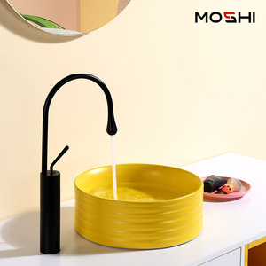 Moshi Yellow <b>Round</b> Ceramic Countertop <b>Basin</b> No Hole Easy Clean Bathroom Sink - Product Image 4