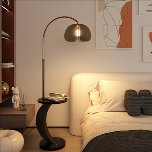 Lampada da Terra Minimalista Moderna da Salotto Accanto al Divano Comodino per Camera da Letto Lampada da Tavolo con Scaffale Integrato e Luce d'Atmosfera - Product Image 2