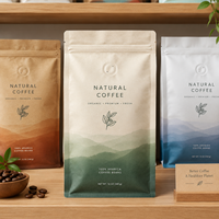 Sacs d'emballage pour café de haute qualité, à fond plat, avec fermeture éclair, noir mat, design personnalisé, avec valve pour l'impression alimentaire