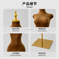 Mannequin de Torse Féminin Courbe en Tissu, Forme de Robe Demi-Corps avec Support Doré pour Vitrine de Magasin de Vêtements