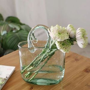 For Home Decor Luxury Transparent Green Pink Gray Crystal Decorative Flower <strong>Glass</strong> Handbag <strong>Vases</strong> Purse Hand <strong>Bag</strong> Shaped <strong>Vase</strong> - Product Image 3