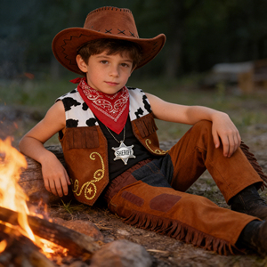 Conjunto de Disfraz de Vaquero <span class=keywords><strong>del</strong></span> <span class=keywords><strong>Oeste</strong></span> Premium de 5 Piezas, Atuendo de Lujo con Chaleco, Pantalones, Sombrero, Pañuelo y Distintivo para Niños, Halloween, Fiesta de Cumpleaños - Product Image 4