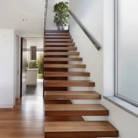 Escalier flottant moderne en bois pour intérieur, avec garde-corps en verre sans cadre et monte-escalier ouvert, kit pour villa