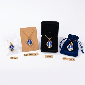 TIMEMUSE Ciondolo della Vergine Maria, Regalo di Grazia per Battesimo Cattolico, Medaglia Miracolosa, Ciondolo Ovale Smaltato Dipinto a Mano - Product Image 5