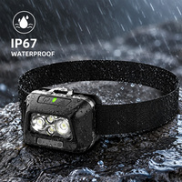 Lampe frontale LED rechargeable 600 lumens avec capteur de mouvement, lumière rouge et bleue, zoom rotatif USB-C, IP67 pour le camping, la randonnée et la pêche