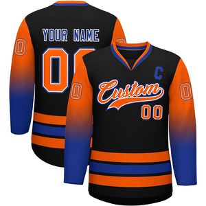 Maillot de hockey personnalisé à dégradé pour hommes, col en V, sublimé, anti-humidité, vêtements de hockey sur glace - Product Image 1