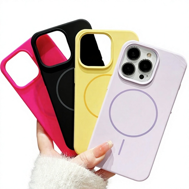 Large-hole Fine-ring Magnetic Liquid Silicone Matte Skin-Touch Protective Case for 17 Pro Max for 16 Pure Color Design