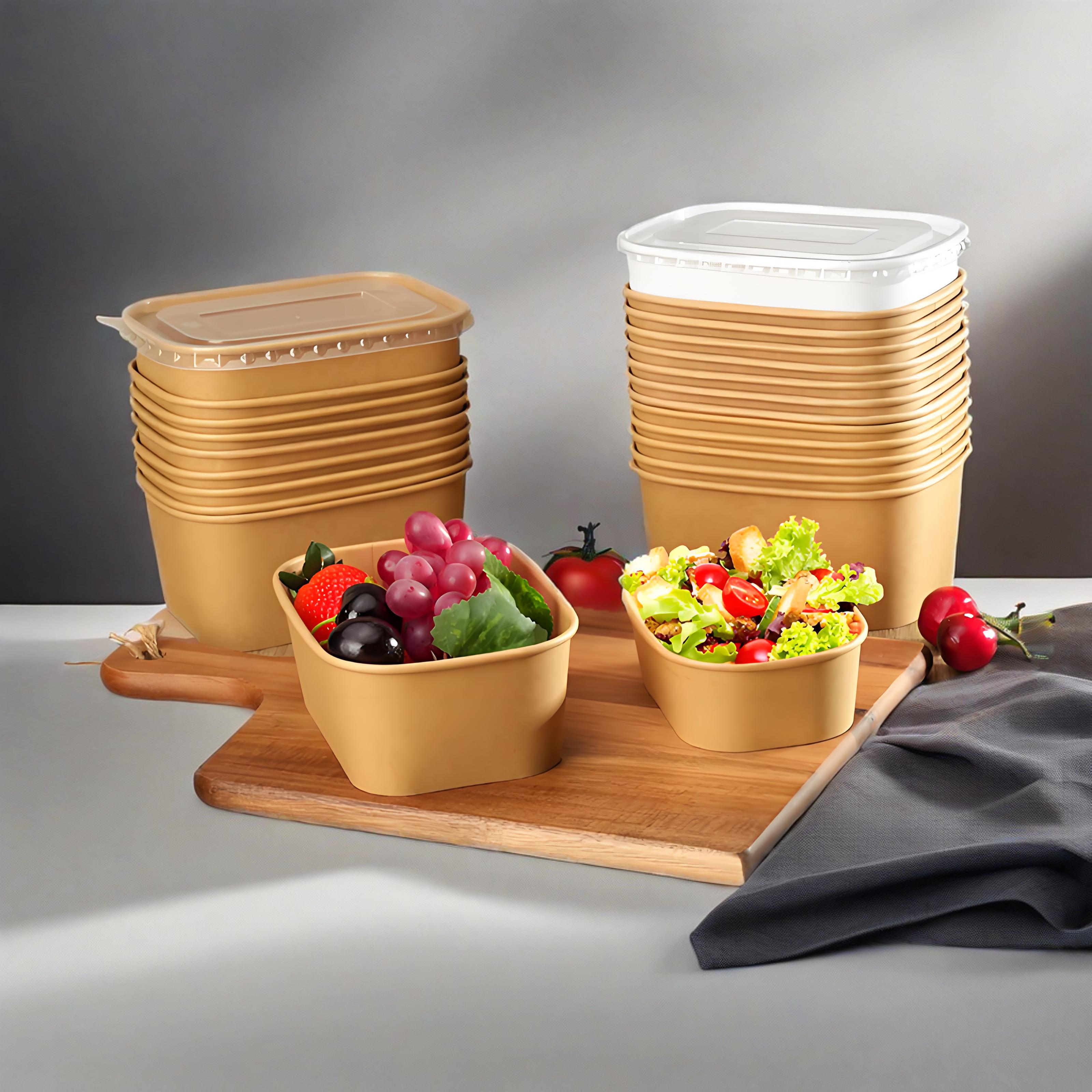 Disposable Paper Bowl With Lid Take Away Kraft Paper Plates Bowl Wholesale Round Paper Bowl For Fast Food