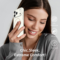 Nouvelle coque iPhone 17 Pro Max couleur unie avec finition beige clair effet peau, protection précise des objectifs, coque arrière magnétique
