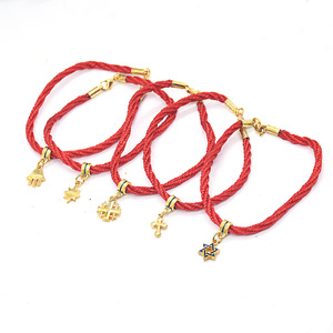 Pulsera religiosa cristiana de cinco estrellas con abalorio, cuerda roja Vintage, mano cruzada, Palma de Jerusalén, QiXingJewelry, aleación chapada en oro - Product Image 2