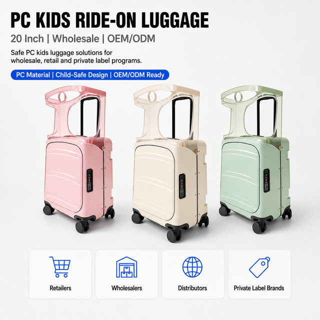 20 Inch PC Kids Ride on Luggage Hardside Spinner Children Suitcase Front Opening Carry on Case for Family Travel
