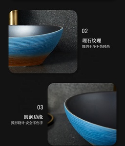 Lavabo de salle de bain en céramique ovale bleu et noir, design contemporain, écologique, à poser sur comptoir - Product Image 4