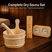 Aksesoris Sauna Tradisional Kayu Pinus - Ember, Pengatur Waktu Pasir & Termometer Peralatan Sauna
