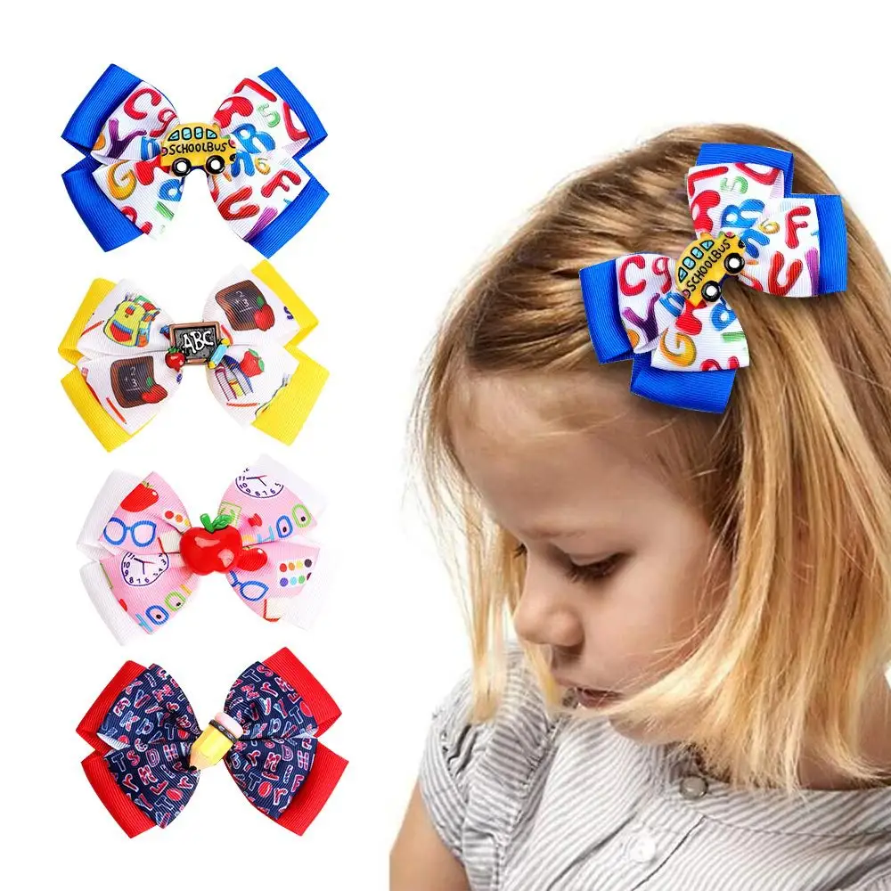 New Hair Bow Clips Boutique Back To School Hairpin Barrettes Grosgrain Ribbon Hair Clip Girls Headwear Kids Hair Accessories