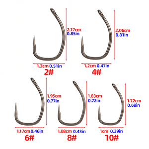 50 pièces par boîte <span class=keywords><strong>Hirisi</strong></span> Hameçons de pêche à la carpe sans ardillon en acier à haute teneur en carbone, tige courbée, accessoires pour la pêche à la carpe 8030 - Product Image 2