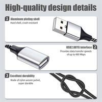 Câble d'extension tressé 4-en-1 double USB 2.0 de 0,25 m avec adaptateur OTG de charge et de données, répartiteur USB mâle vers USB femelle