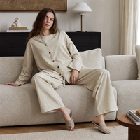 Ensemble de salon en coton texturé pour femmes, haut asymétrique boutonné, pantalon à jambes larges avec cordon de serrage, tenue décontractée SOFT18