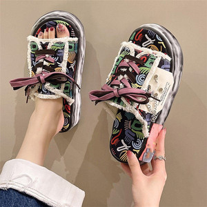 <span class=keywords><strong>Sandalias</strong></span> planas de lona con <span class=keywords><strong>plataforma</strong></span> de grafiti de verano para mujer y mujer, zapatillas con diseño de grafiti, verano, 2017 - Product Image 3