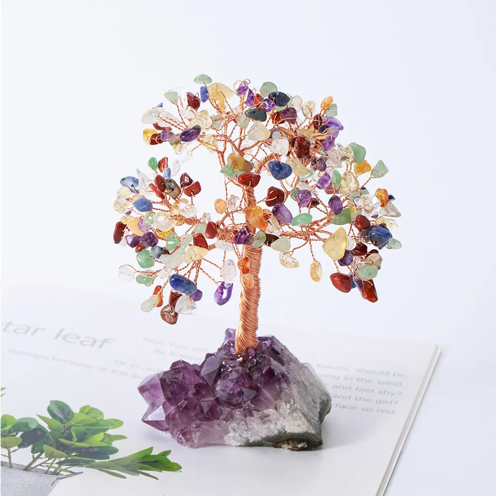 Seven Chakra Tree of Life Stone Crystal Tree for Positive Energy Feng Shui Decoration Money Tree Handmade Healing Crystals Gifts