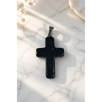 Polierter Edelstein-Kreuzanhänger in 17 Natürlichen Kristallvarianten, Silberfassung, Spiritueller Religiöser Schmuck-Charm