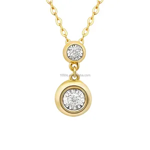Collier classique en or véritable massif 18K, pendentif rond en diamant naturel, bijoux pour femmes, cadeau