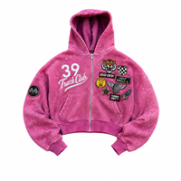 Sudadera con capucha personalizada con bordado, 100% algodón, 500GSM, con cremallera completa, para hombre, estilo urbano de diseñador, con lavado ácido y corte holgado