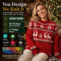 Pull de Noël personnalisé pour femme, motif renne et flocon de neige, jacquard Fair Isle, tricoté, vente en gros d'usine OEM ODM