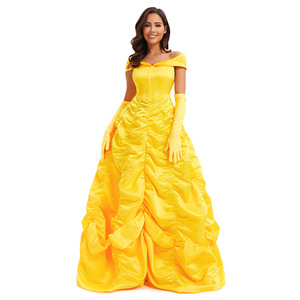 Robe de princesse Belle, épaules dénudées, robe longue jaune, Costume de Cosplay pour femmes, taille adulte grande - Product Image 1