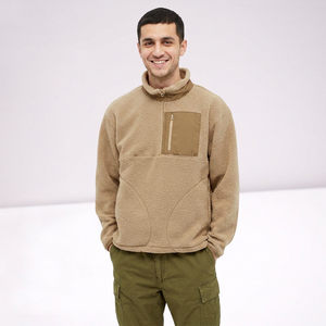 Nueva Chaqueta Sherpa Personalizada para Hombre, con Capucha, Cortavientos, de Lona, con Media Cremallera y Bolsillos de Parche, Cálida para Otoño e Invierno - Product Image 1