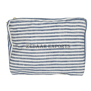 Eco-Friendly Large Capacity Striped Linen Zipper <b>Handbag</b> Fashionable Nice Travel Bag for Cosmetics Makeup Low MOQ - Product Image 2