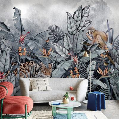 Plant jungle animal wall mural hotel tropical rainforest wallpaper TV background wall cloth