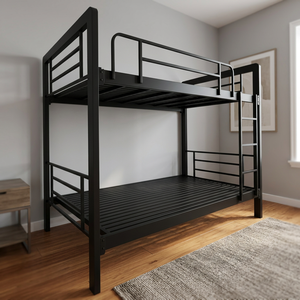 Industrial-Style <b>Portable</b> Adult Bunk <b>Beds</b> with Box Spring and Black Glossy Finish for Home & Hotel Use - Product Image 2
