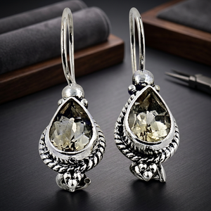 Boucles d'oreilles pendantes vintage en argent 925 avec cristal taille poire, serti clos, style goutte d'eau, pour femme, bijoux à porter au quotidien - Product Image 1