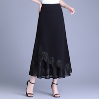 Jupe midi élégante taille haute asymétrique en dentelle style européen et américain 2026, jupe trapèze vintage pour soirée avec empiècements en maille