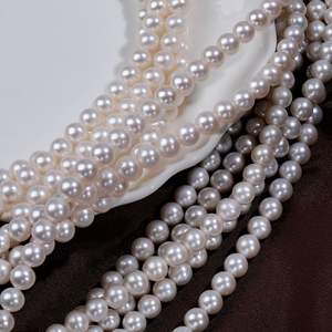 สร้อยคอมุกน้ำจืดธรรมชาติทรงกลม 7 มม. ทำมือจากจูจี้ สีขาว ลูกปัดกึ่งสำเร็จรูป แสงเงาสวยงาม มีตำหนิเล็กน้อย สำหรับงาน DIY - Product Image 4