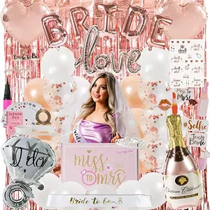 Kit de fournitures pour enterrement de vie de jeune fille, Saint-Valentin et fête prénuptiale : Écharpe de mariée, Gobelets, Pailles, Voile, Bannière, Ballons - Product Image 1