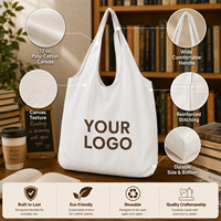 Tas Tote Kanvas Pegangan Panjang 34x39cm dengan Logo Kustom untuk Acara Toko Buku, Tas Belanja Estetis yang Dapat Digunakan Kembali, Hadiah Perpustakaan, Toko Hadiah, Logo yang Dipersonalisasi