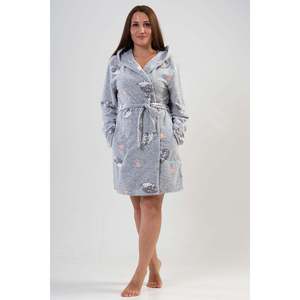 Robe de chambre en polaire pour femmes grandes tailles, grise, décontractée, avec poches - Product Image 2