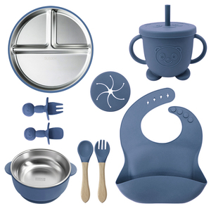 Ensemble de vaisselle pour enfants sans BPA, 9 pièces, acier inoxydable, assiette à ventouse en silicone, bol, ustensiles pour bébé - Product Image 5