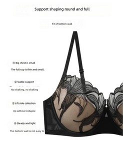 Conjunto de lencería de sujetador minimizador estilo francés para mujer, push-up con soporte lateral, aros suaves, encaje bordado, recortes, fino y transpirable - Product Image 3