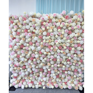 Customized Romantic Wedding <b>Flower</b> <b>Wall</b> Backdrop 8ft X 8ft White Champagne Pink Artificial 3D <b>Panel</b> Handmade Polyester Reusable - Product Image 1