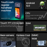 Terminal de point de vente Android 12.0 avec écran tactile de 5,5 pouces, lecteur d'empreintes digitales, Bluetooth, NFC et Wi-Fi, imprimante thermique de 58 mm, GPS, 2 Go de RAM, 16 Go de SSD