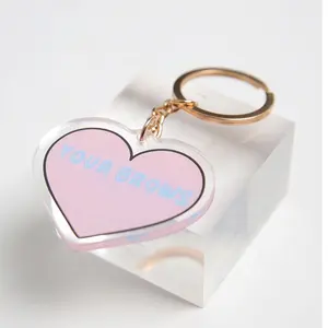 Porte-clés personnalisé en acrylique, Logo imprimé, mignon, clair, en forme de cœur, 20 pièces