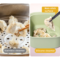 Casserole vapeur en silicone écologique, compatible micro-ondes, avec marques de mesure, capacité de 800 ml et couvercle en silicone
