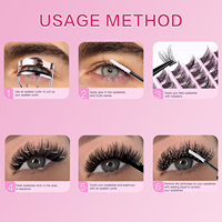 Kit de cils en grappe DIY personnalisés avec logo, courbure D, longueurs mixtes 9-16mm, cils segmentés avec kit dissolvant de colle