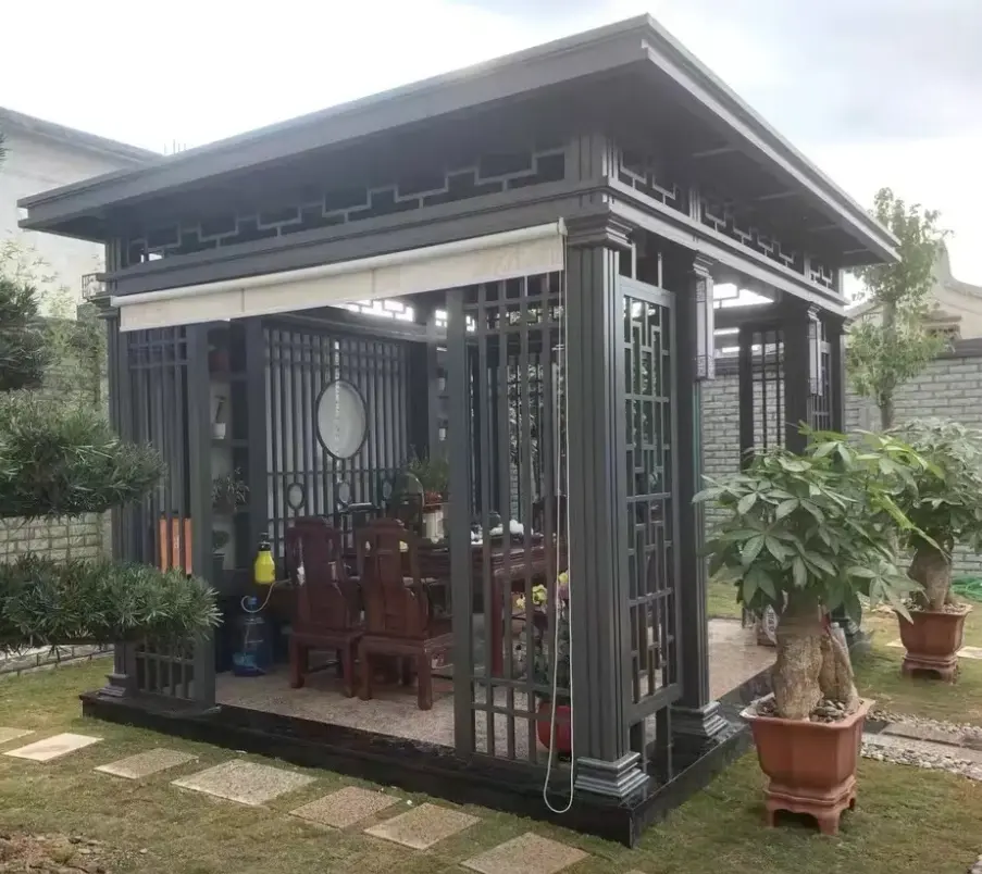 Pergola cơ giới điện nhôm ngoài trời bốn mùa 4*4 3*3 PVC không thấm nước gazebo ngoài trời Patio đồ nội thất nhôm