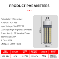 Ampoule LED épis de maïs ultra-lumineuse 60W AC E27/E26/E39/E40 à vis, 5000K, >80Ra, 50000h, longue durée de vie, refroidissement puissant, pour entrepôt et lustre