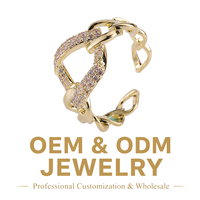 Anillo Abierto de Cadena Dorada Chic y Moderno con Circonitas Rosas Brillantes, Ajustable, Joyería de Moda, Regalo para Damas
