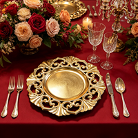 Assiette de présentation creuse dorée électroplaquée Wojia 13 pouces, motif floral, élégante et luxueuse, en plastique, pour mariage, banquet, restaurant, décoration